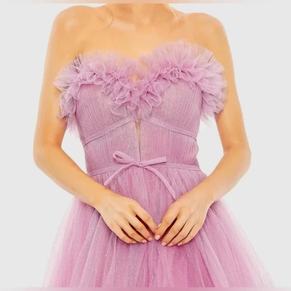 strapless open back dress Mac Duggal 21033 - Long Embellished Mesh Satin A-line Dress